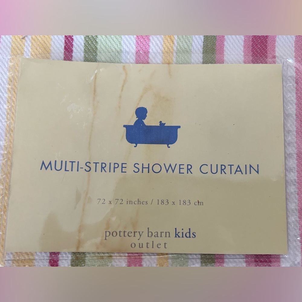 Pottery Barn Kids Striped Shower Curtain - Pink, Yellow, Green - Picture 2 of 4